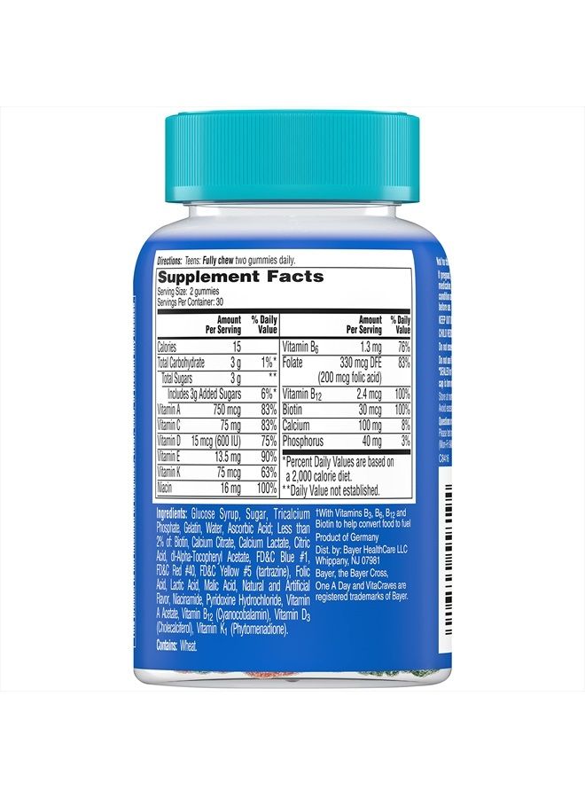 ONE A DAY فيتامينات متعددة للمراهقين من ون أ داي له، جوميز فيتامينات مضغية مع فيتامين أ، ج، د، هـ وزنك لدعم صحة المناعة، الطاقة البدنية والمزيد، 60 حبة - Image 5