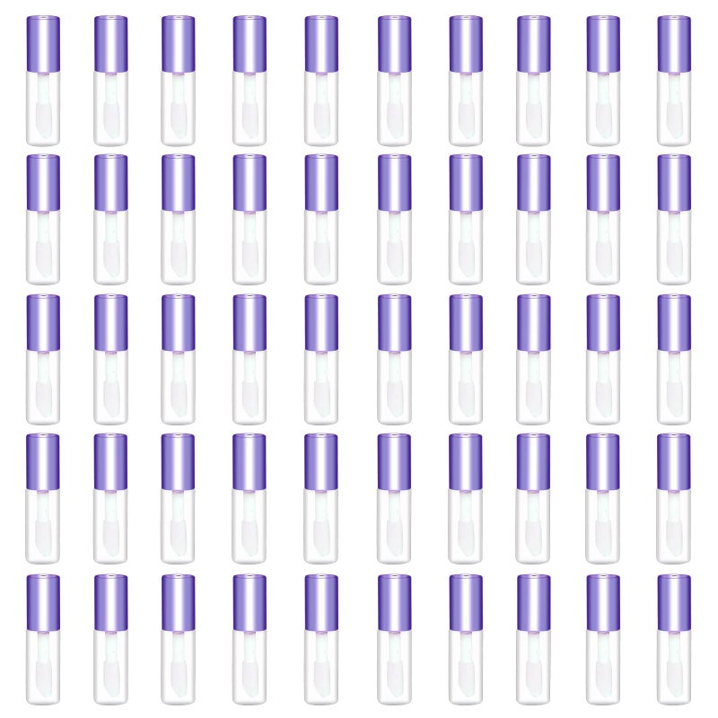 Mydio 50 Pack 1.2ML Clear Mini Lip Gloss Tube Empty Lip Balm Containers With Purple Lid for Lipstick (Purple) - Image 1