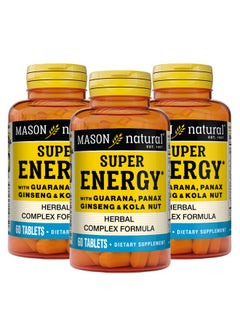 Super Energy With Guarana Panax Ginseng  Kola Nut Herbal Complex Formula To Support Optimal Performance  Energy* 60 Tablets Pack Of 3