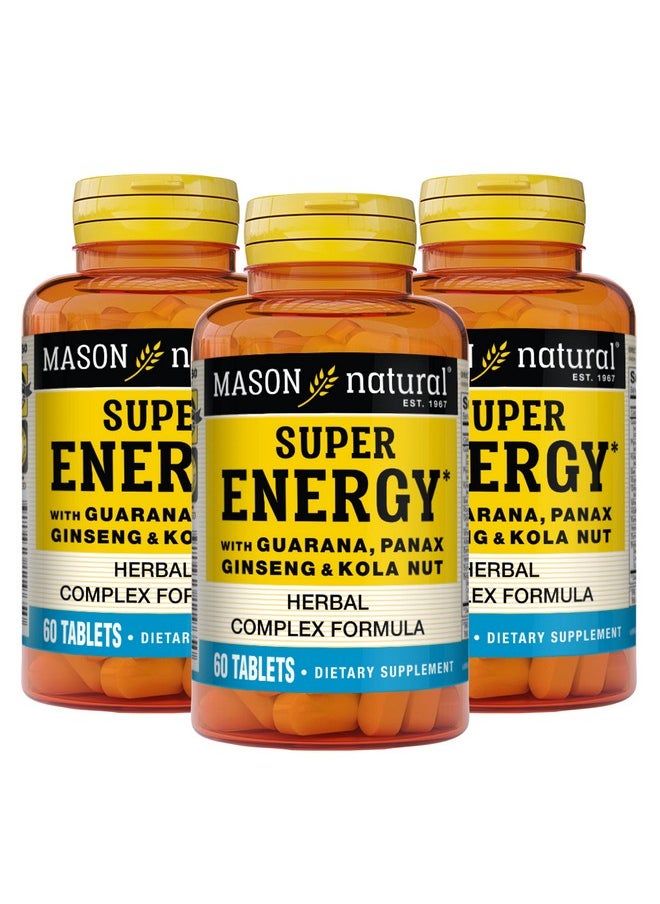 Mason Natural - Super Energy With Guarana Panax Ginseng  Kola Nut Herbal Complex Formula To Support Optimal Performance  Energy* 60 Tablets Pack Of 3 - Image 1