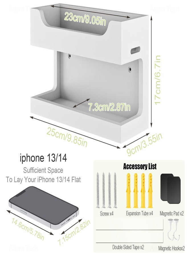 NiHome Bedside Wall Shelf, Wood Organizer, Magnetic Hooks, 2 Tier, White - Image 2
