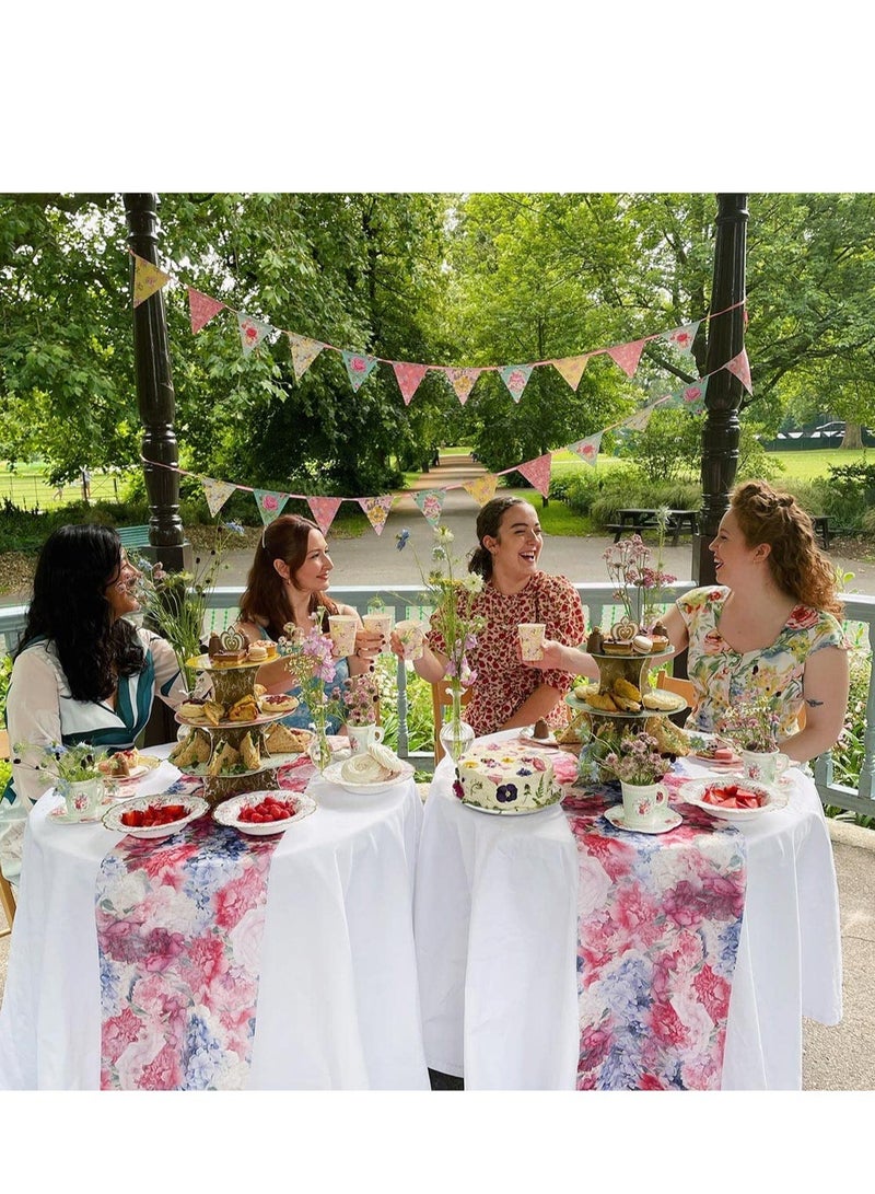 كاست ويف 24 قطعة من أدوات المائدة القابلة للتخلص منها - أطباق ورقية زهرية قديمة للشاي بعد الظهر - أطباق حلوى وسلطة لحفلات راقية وحفلات الزفاف - خاصة لحفلة الزفاف - Image 2