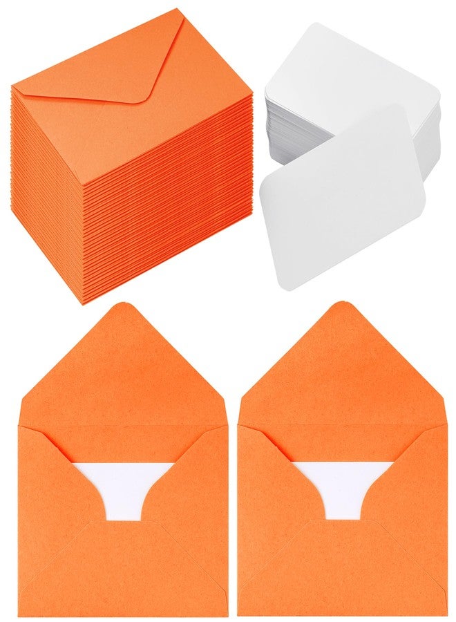 jiebor 100 Sets Small Envelopes with Small Blank Gift Business Card Wedding Invitation Pocket Envelopes for Graduations Wedding Shower Holiday 2.7 x 4 Inch Orange - Image 1
