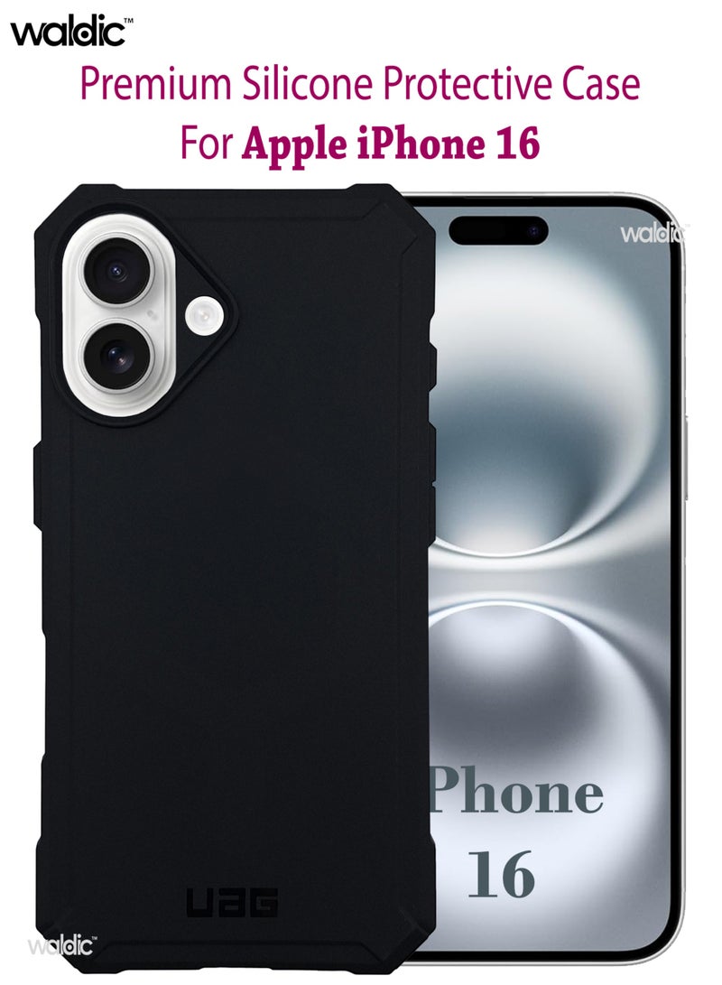 Waldic Apple iPhone 16 Premium UAG Case | Premium Silicone  Case Cover Designed for Apple iPhone 16 | Apple iPhone 16 Case Camera and Drop Protection Thin Protective Back Cover Case for Apple iPhone 16 - Black - Image 1