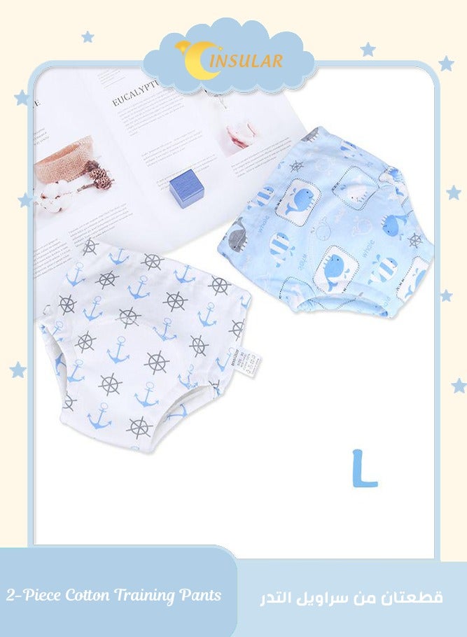 انسولار سروال تدريب قطني للأطفال من قطعتين ، مقاس L ، 6 طبقات ، ملابس داخلية مسامية وقابلة للغسل بنمط حوت لطيف لتدريب الأطفال على استخدام الحمام ، أزرق فاتح - Image 1