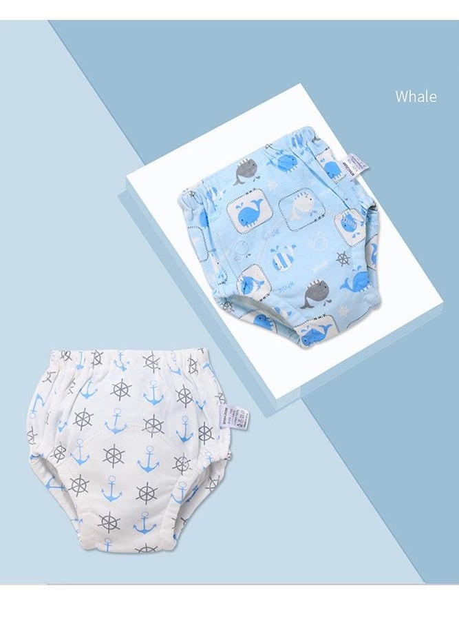insular - 2-Piece Cotton Training Pants for Baby, Size L, 6 Layers, Breathable and Washable Underwear with Cute Whale Pattern for Toddler Potty Training, Light Blue - Image 1