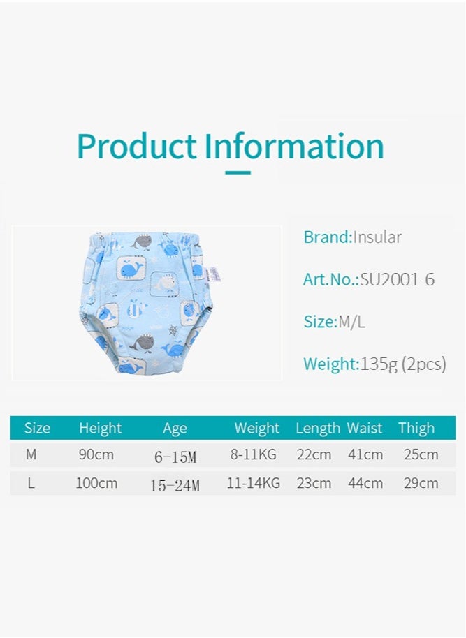 insular - 2-Piece Cotton Training Pants for Baby, Size L, 6 Layers, Breathable and Washable Underwear with Cute Whale Pattern for Toddler Potty Training, Light Blue - Image 1