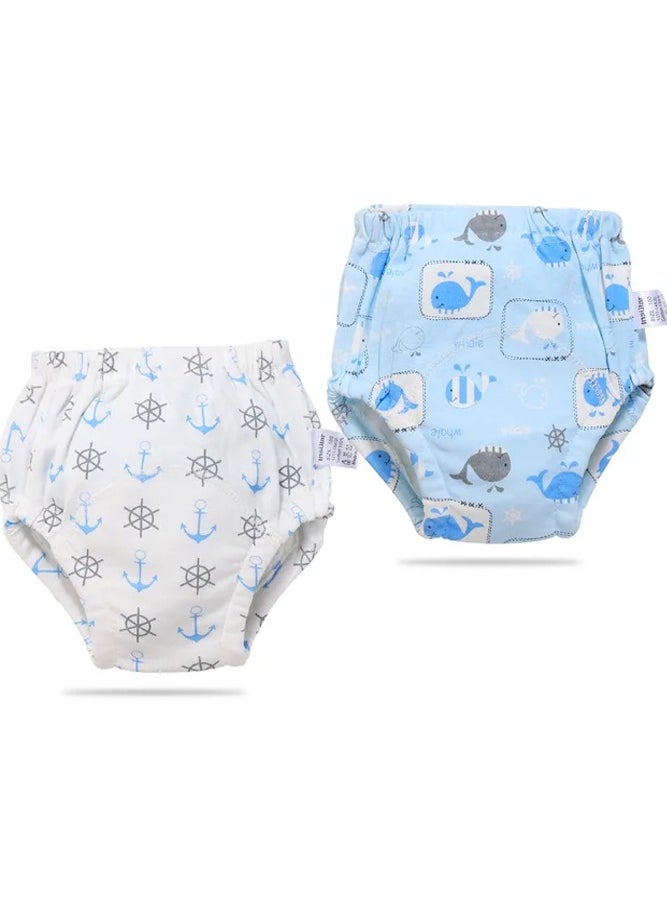 insular - 2-Piece Cotton Training Pants for Baby, Size L, 6 Layers, Breathable and Washable Underwear with Cute Whale Pattern for Toddler Potty Training, Light Blue - Image 1