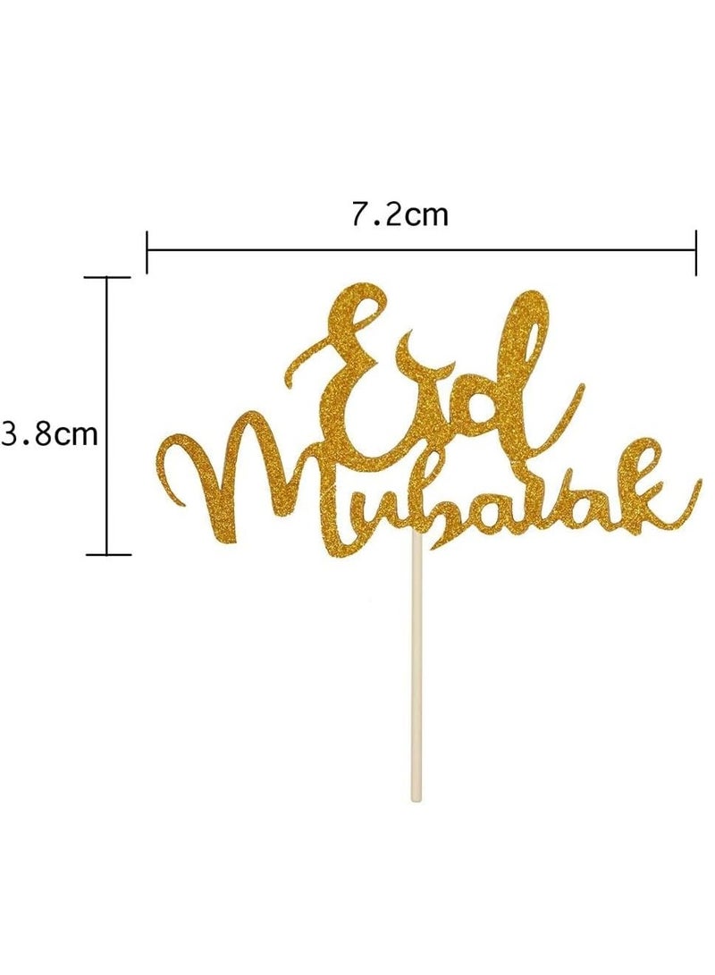 ThePartyPopper Pack of 50 Glitter Gold & Silver Eid Mubarak Cupcake Topper Cake Decoration for Eid Ramadan Table Decoration  - Image 2