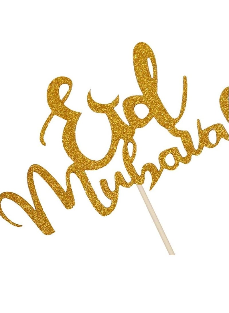 ThePartyPopper Pack of 50 Glitter Gold & Silver Eid Mubarak Cupcake Topper Cake Decoration for Eid Ramadan Table Decoration  - Image 4