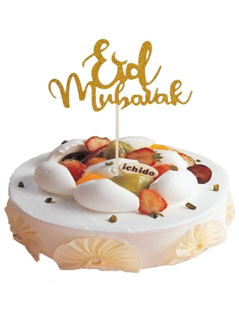 ThePartyPopper Pack of 50 Glitter Gold & Silver Eid Mubarak Cupcake Topper Cake Decoration for Eid Ramadan Table Decoration  - Image 5
