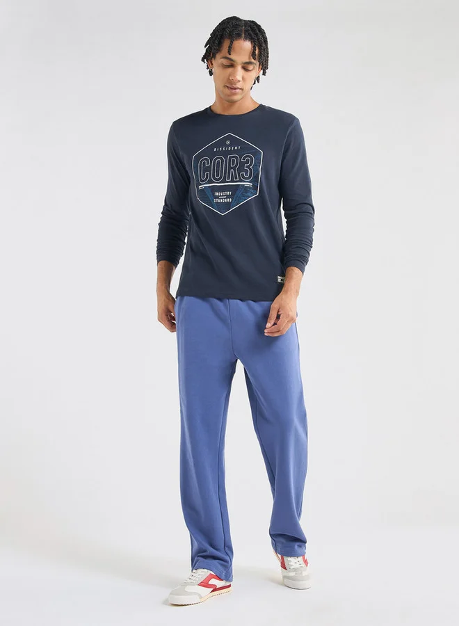 Splash FAV Printed Crew Neck T-shirt with Long Sleeves