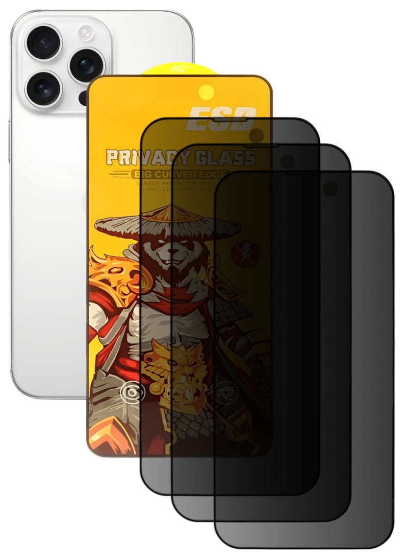 ESD 3 Pieces Tempered Dustproof Privacy Glass Screen Protector Compatible For iPhone 16 Pro Max - Image 1