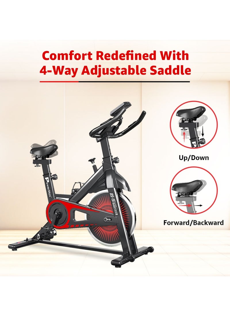 PowerMax Fitness BS-151 Home Use Group Bike/Spin Adjustable, LCD Display, 6KG Flywheel, Anti-Slip Pedals, with Mobile Holder and Easy Transport Wheels  - Image 3