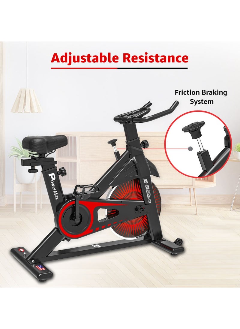 PowerMax Fitness BS-151 Home Use Group Bike/Spin Adjustable, LCD Display, 6KG Flywheel, Anti-Slip Pedals, with Mobile Holder and Easy Transport Wheels  - Image 4