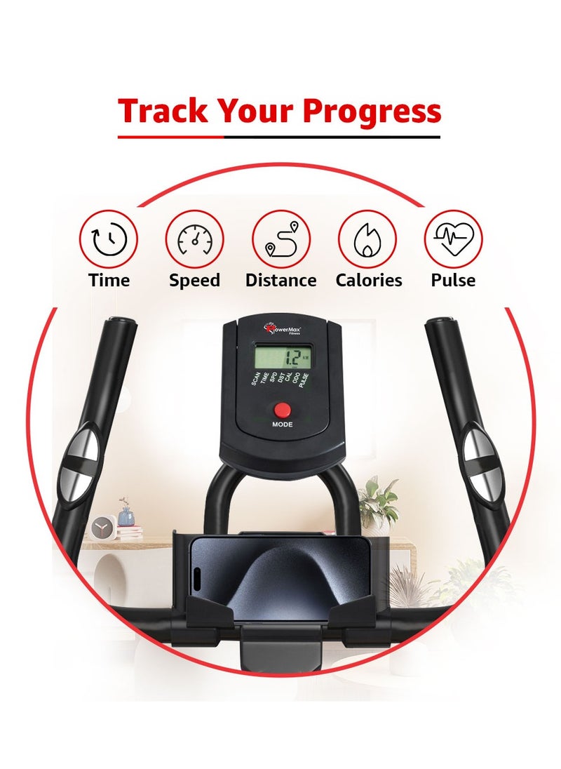 PowerMax Fitness BS-151 Home Use Group Bike/Spin Adjustable, LCD Display, 6KG Flywheel, Anti-Slip Pedals, with Mobile Holder and Easy Transport Wheels  - Image 5