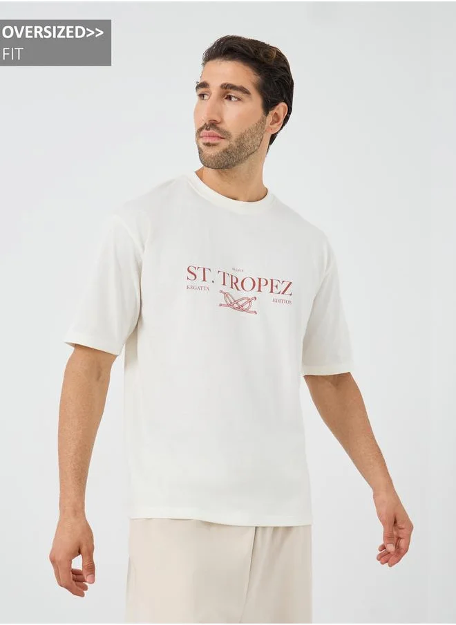 Styli Styli Slogan Print Crew Neck Oversized T-Shirt