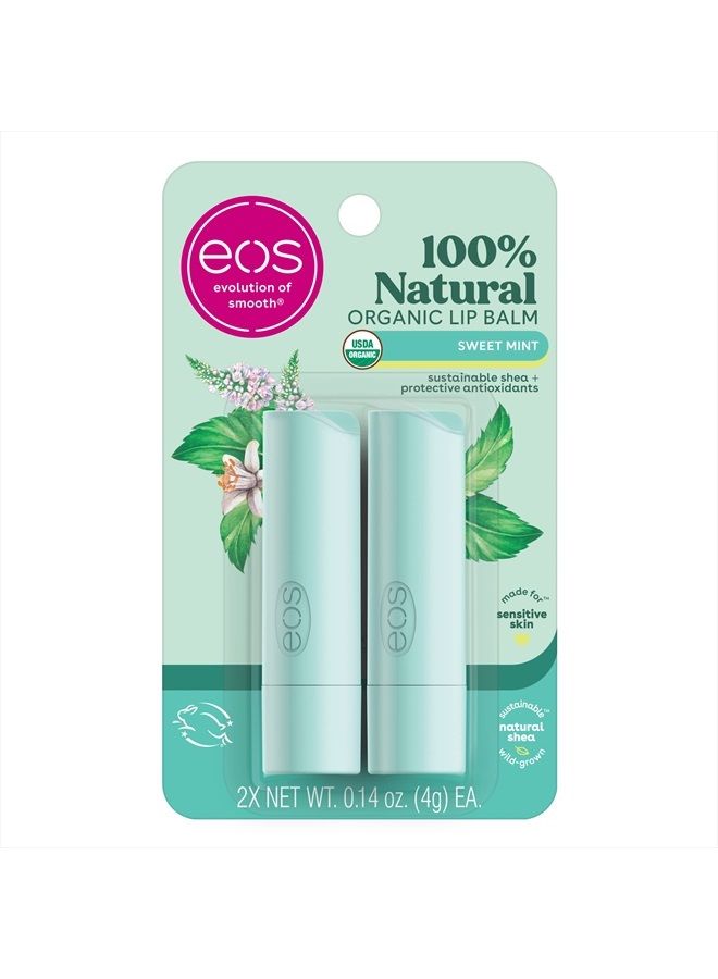 EOS 100% Natural & Organic Lip Balm, Sweet Mint, 2 Sticks (2x0.14 oz) - Image 1