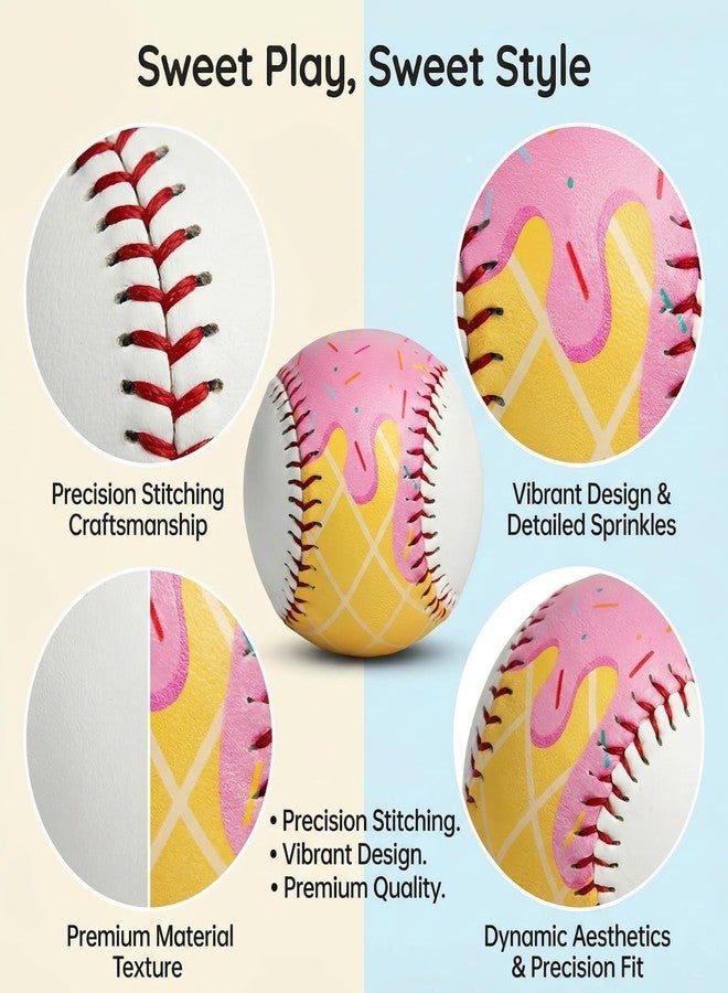 YLZZMDQSZ 2 Pcs Ice Cream Baseball, Cute Drip Ice Cream Practice Baseball with 9 inch Standard Size, Soft for Training & Themed Gifts for Baseball's Fans, Players & Coaches (2) - Image 3