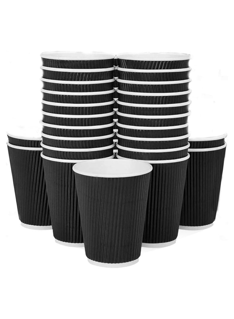 MARKQ [25 Cups] 12 oz. Black Disposable Coffee Cups - Triple Wall Ripple Hot Paper Cups for Tea, Drinks To-Go  - Image 1