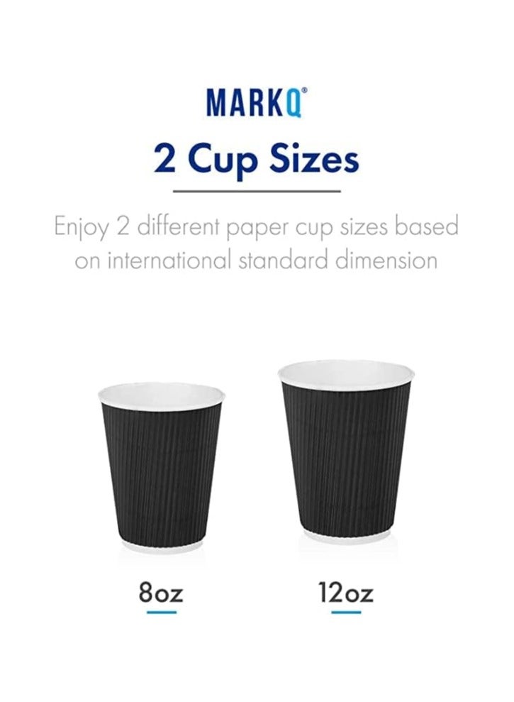 MARKQ [25 Cups] 12 oz. Black Disposable Coffee Cups - Triple Wall Ripple Hot Paper Cups for Tea, Drinks To-Go  - Image 5