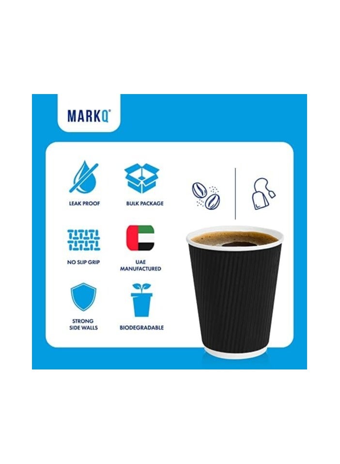 MARKQ [25 Cups] 12 oz. Black Disposable Coffee Cups - Triple Wall Ripple Hot Paper Cups for Tea, Drinks To-Go  - Image 4