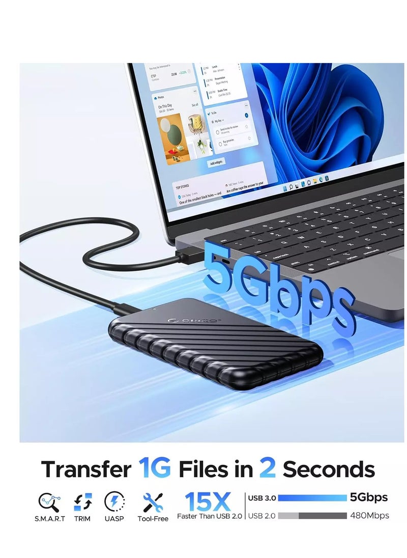 Orico - 2.5 inch External Hard Drive Enclosure USB 3.0 to SATA III for 7mm and 9.5mm SATA HDD SSD Tool Free [UASP Supported] Black (25PW1-U3) - Image 1
