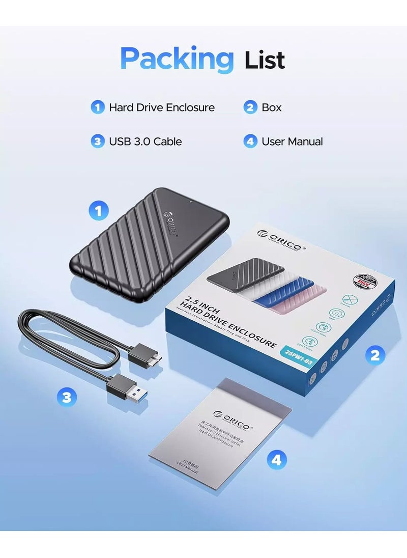 Orico - 2.5 inch External Hard Drive Enclosure USB 3.0 to SATA III for 7mm and 9.5mm SATA HDD SSD Tool Free [UASP Supported] Black (25PW1-U3) - Image 1