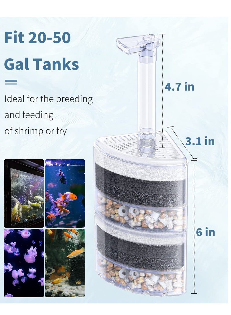 Excefore Aquarium Corner Sponge Filter, Quiet Small Fish Bio Foam Filter with Natural Stones Gravels and Ceramic Rings for Betta Fry Shrimp Fish Tanks up to 50 Gallons - Image 4