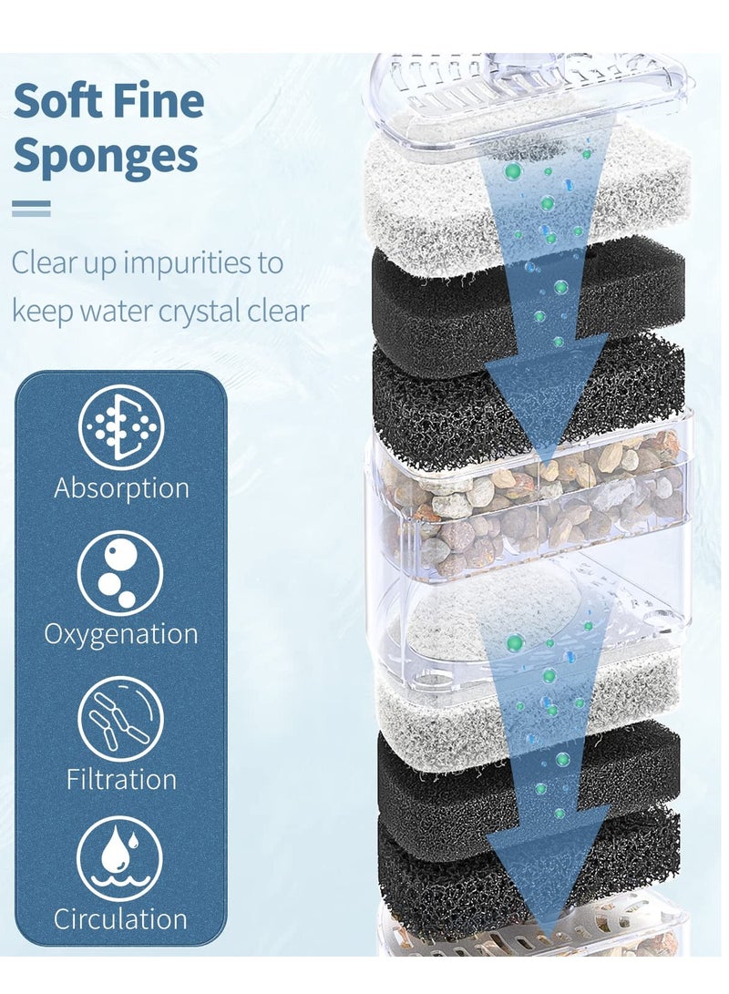 Excefore Aquarium Corner Sponge Filter, Quiet Small Fish Bio Foam Filter with Natural Stones Gravels and Ceramic Rings for Betta Fry Shrimp Fish Tanks up to 50 Gallons - Image 2