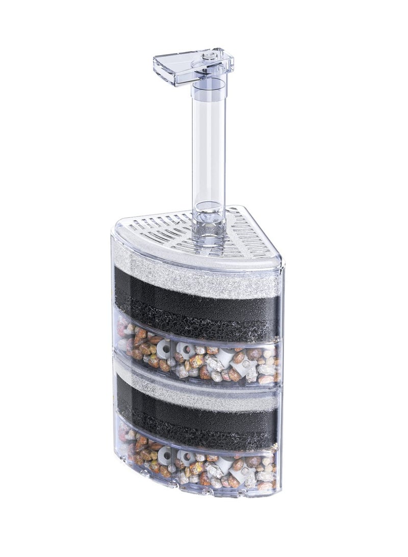 Excefore Aquarium Corner Sponge Filter, Quiet Small Fish Bio Foam Filter with Natural Stones Gravels and Ceramic Rings for Betta Fry Shrimp Fish Tanks up to 50 Gallons - Image 1
