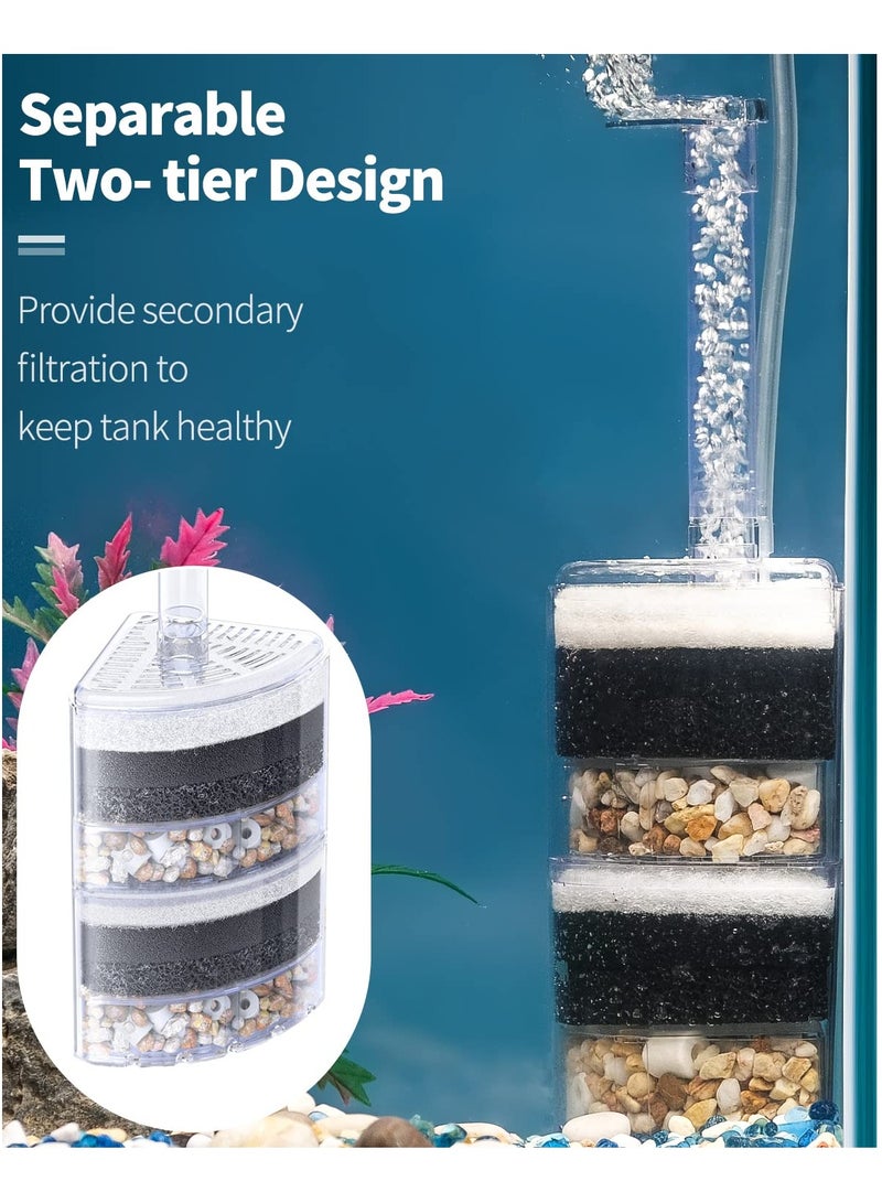 Excefore Aquarium Corner Sponge Filter, Quiet Small Fish Bio Foam Filter with Natural Stones Gravels and Ceramic Rings for Betta Fry Shrimp Fish Tanks up to 50 Gallons - Image 3