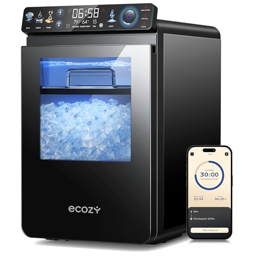 ecozy Nugget Ice Maker Countertop, Smart Pebble Ice Machine with APP Control, 44 lbs Per Day Soft Pellet Chewable Ice with Self-Cleaning, Black - Image 1