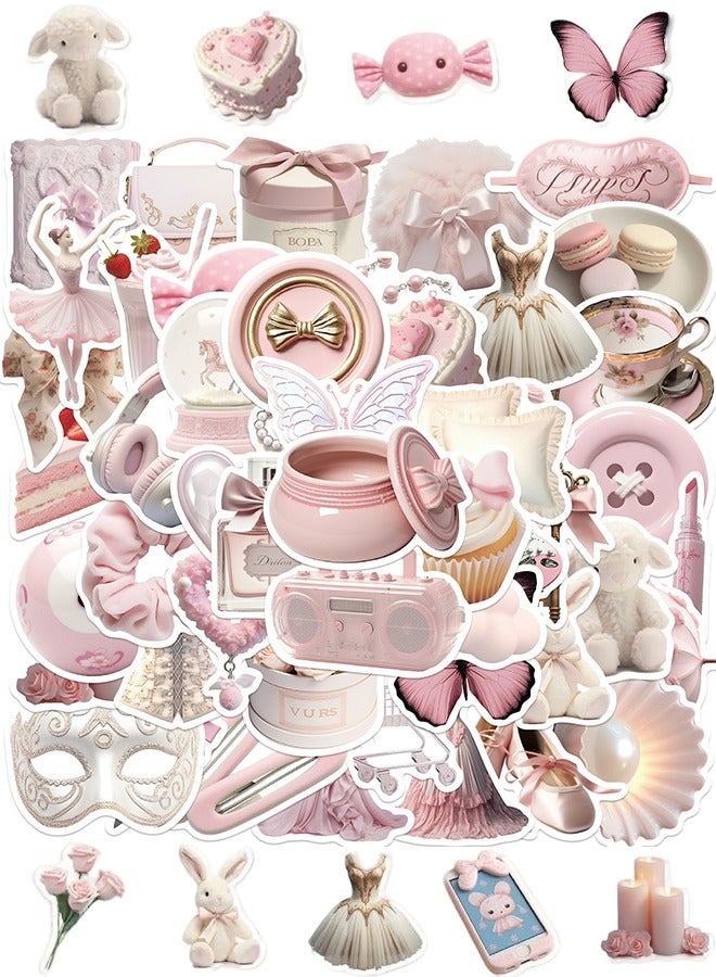 50PCS Gentle Ballet Pink Stickers for Girls Aesthetic Pink Graffiti Decals for Kids andTeens Cute Pink Stickers for Laptops Water Bottles Journals Bags and Phones​ - Image 1