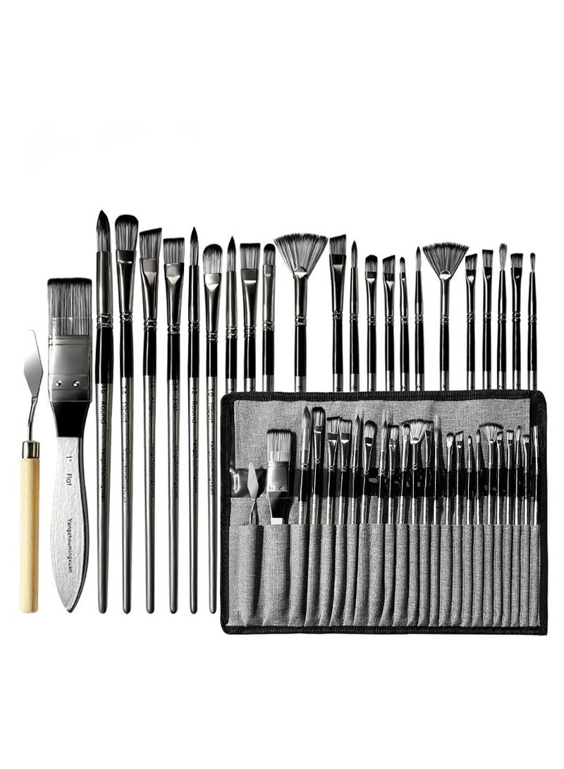 Acrylic Oil Paint Brush Set, 24 Pcs Artist Professional Paint Brushes with Palette Knife and Cloth Roll Case, Paint Brushes Set for Oil, Acrylic, Watercolor, Gouache and Detail Paintings - Image 4