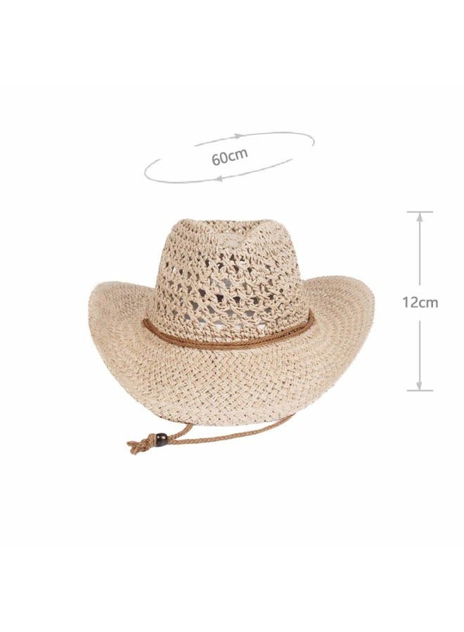 Clobeau Straw Hat Women Men Cowboy Hat Beach Floppy Sun Hat Brim Summer Sun Hat Fashion Folding Travel Cap UPF50 Sun Visor Hat UV Protection Sunhat Fisherman Bush Hat (Beige) - Image 5