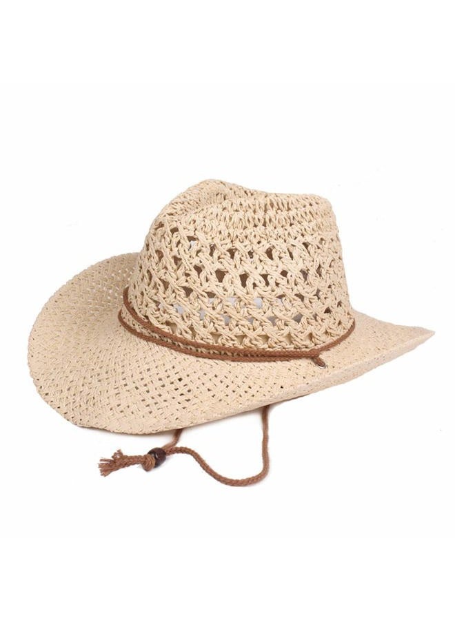 Clobeau Straw Hat Women Men Cowboy Hat Beach Floppy Sun Hat Brim Summer Sun Hat Fashion Folding Travel Cap UPF50 Sun Visor Hat UV Protection Sunhat Fisherman Bush Hat (Beige) - Image 1