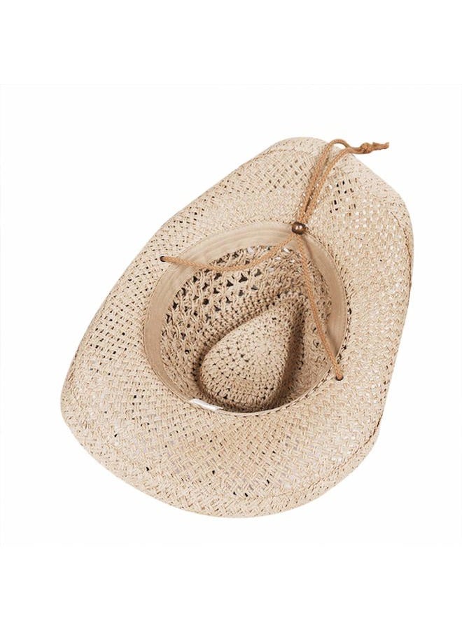 Clobeau Straw Hat Women Men Cowboy Hat Beach Floppy Sun Hat Brim Summer Sun Hat Fashion Folding Travel Cap UPF50 Sun Visor Hat UV Protection Sunhat Fisherman Bush Hat (Beige) - Image 4