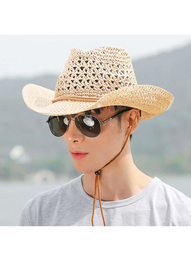 Clobeau Straw Hat Women Men Cowboy Hat Beach Floppy Sun Hat Brim Summer Sun Hat Fashion Folding Travel Cap UPF50 Sun Visor Hat UV Protection Sunhat Fisherman Bush Hat (Beige) - Image 2