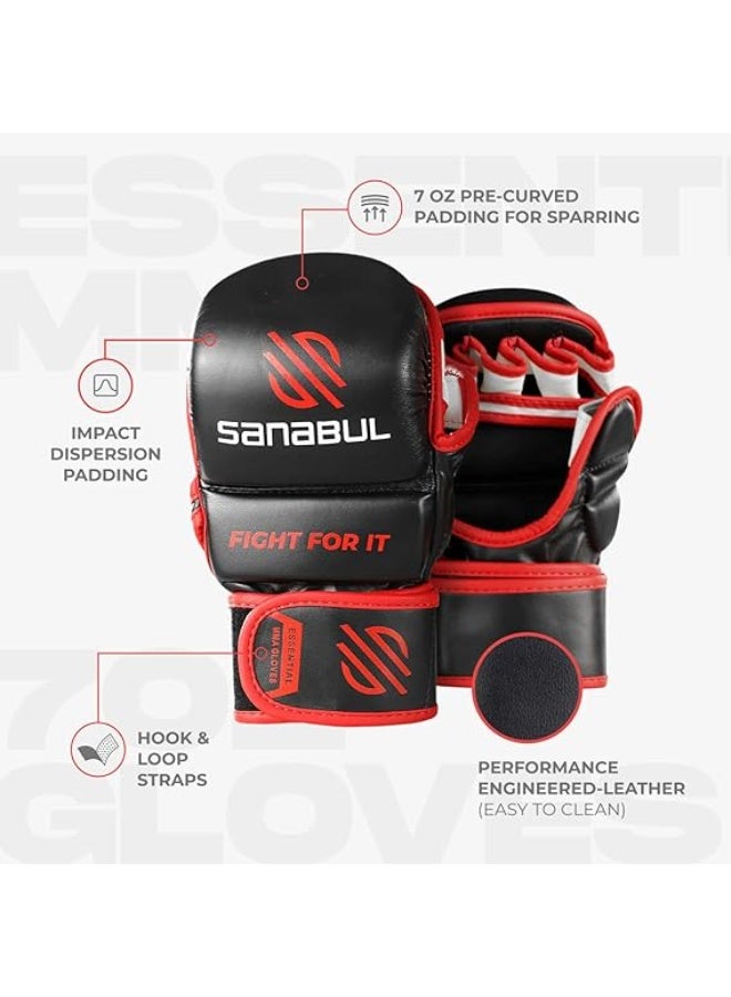 Sanabul  Essential MMA Gloves â€“ 7 oz Black/Red (Small/Medium) | Hybrid Sparring & Training Gloves for Men & Women | Kickboxing & Grappling Martial Arts Gloves - Image 3