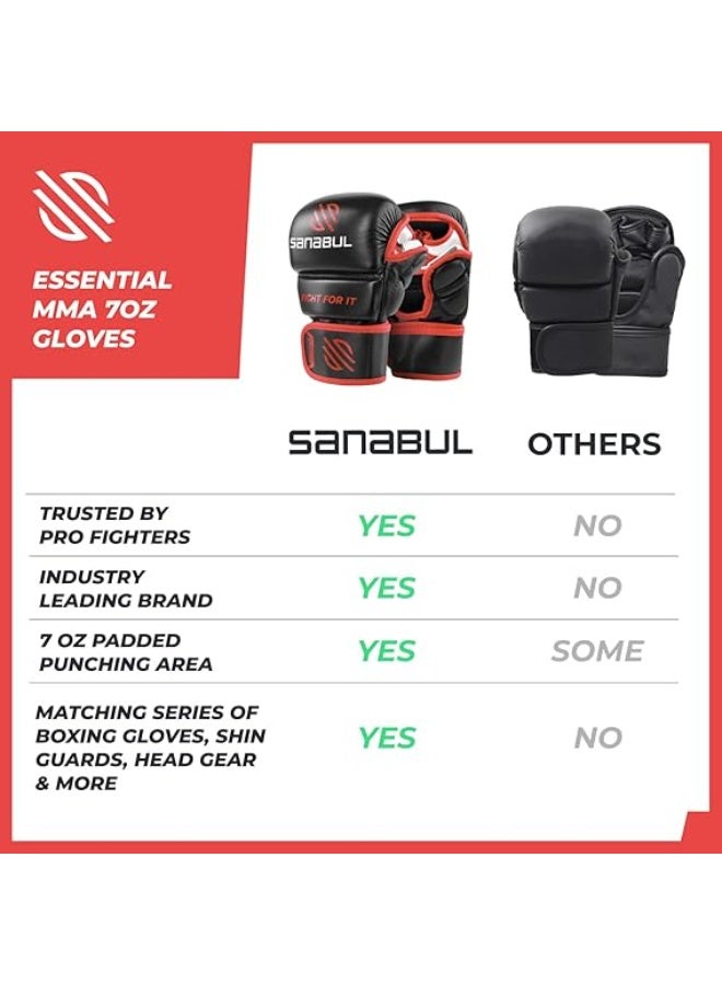 Sanabul  Essential MMA Gloves â€“ 7 oz Black/Red (Small/Medium) | Hybrid Sparring & Training Gloves for Men & Women | Kickboxing & Grappling Martial Arts Gloves - Image 4