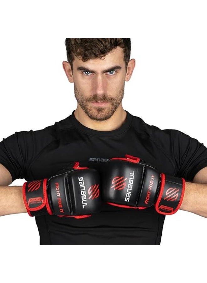 Sanabul  Essential MMA Gloves â€“ 7 oz Black/Red (Small/Medium) | Hybrid Sparring & Training Gloves for Men & Women | Kickboxing & Grappling Martial Arts Gloves - Image 5