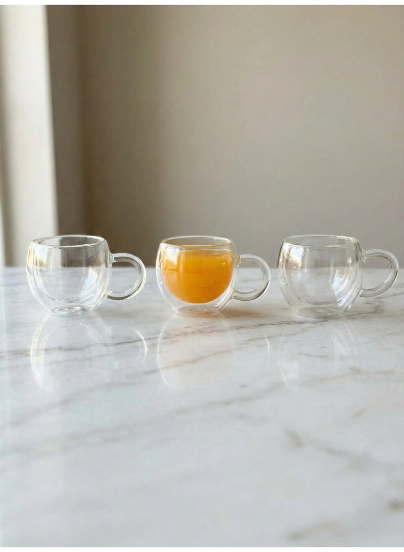 CASA HOME CasaHome Premium Double-Walled Glass Cup Set with Handles (3 Pieces) – Luxury Thermal Insulated Design for Hot & Cold Drinks – Crystal Clear Modern Elegance - Image 1