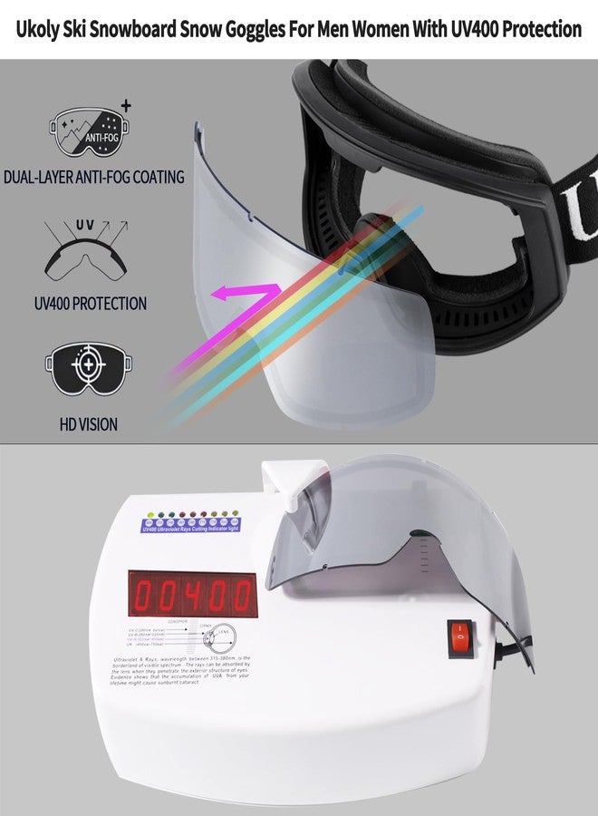Ukoly Ski/Snowboard Goggles for Men Women, Snow Goggles HD Lens Anti-Fog Coating OTG Design UV400 Protection Windproof (Black Frame Silver HD Lens) - Image 2