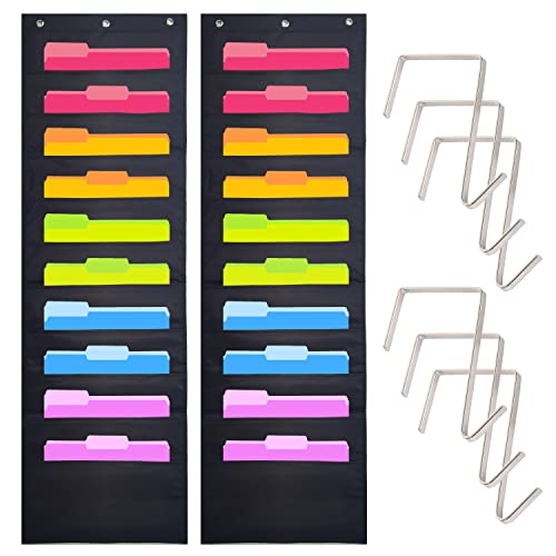 Hippo Creation Heavy Duty Storage Pocket Chart for Classroom 10 Pocket Storage Organizer with 6 OverDoor Hangers Hanging Wall Organizer for File Folders School Mailbox Home Office Papers Black - Image 1