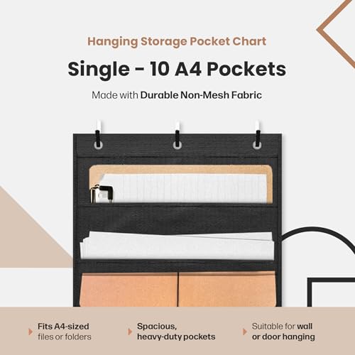 Hippo Creation Heavy Duty Storage Pocket Chart for Classroom 10 Pocket Storage Organizer with 6 OverDoor Hangers Hanging Wall Organizer for File Folders School Mailbox Home Office Papers Black - Image 3