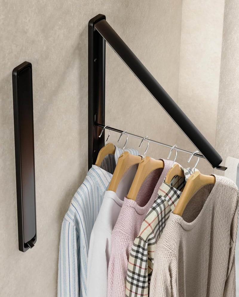 Dr.DJ Clothes Drying Rack, Wall-Mounted Retractable & Foldable Clothes Hanger for Laundry Room Organization and Storage, Metal Clothes Hanger Rack for Dorm, Closet, Balcony(1 Pack, Black) - Image 1