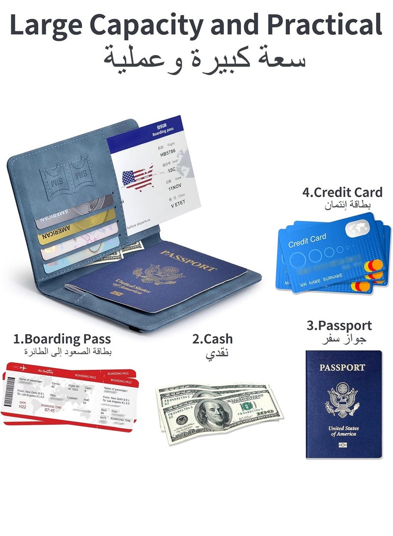 2 Pack Passport Holder for Travel Essentials, Passport Wallet Cover Case for Travel Must Haves Accessories,Passport Book Holders for Women and Men Blue  - Image 2