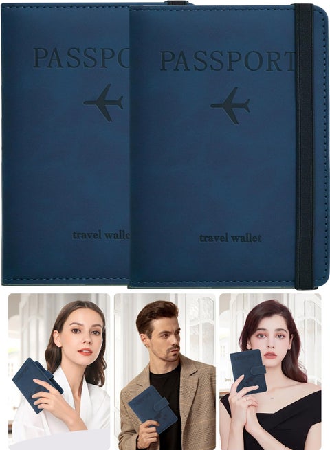 2 Pack Passport Holder for Travel Essentials, Passport Wallet Cover Case for Travel Must Haves Accessories,Passport Book Holders for Women and Men Blue