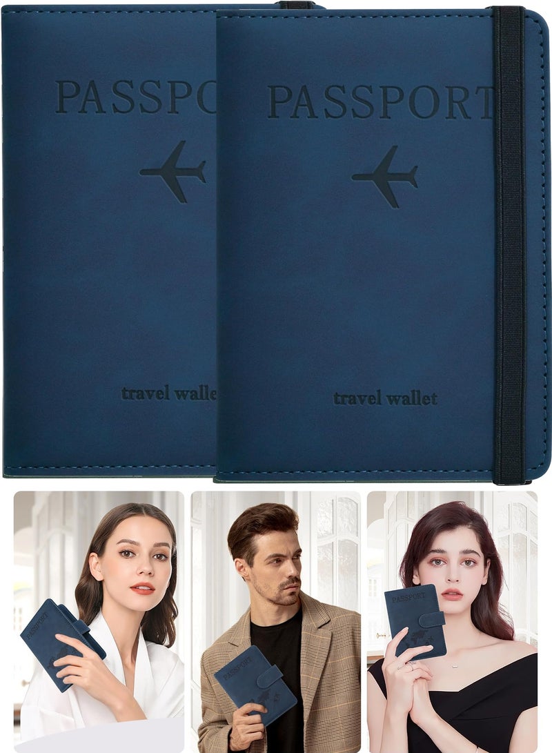 2 Pack Passport Holder for Travel Essentials, Passport Wallet Cover Case for Travel Must Haves Accessories,Passport Book Holders for Women and Men Blue  - Image 1